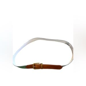 Doc Murphy belt, green w trees, substantial gold covered belt buckle. 38 in